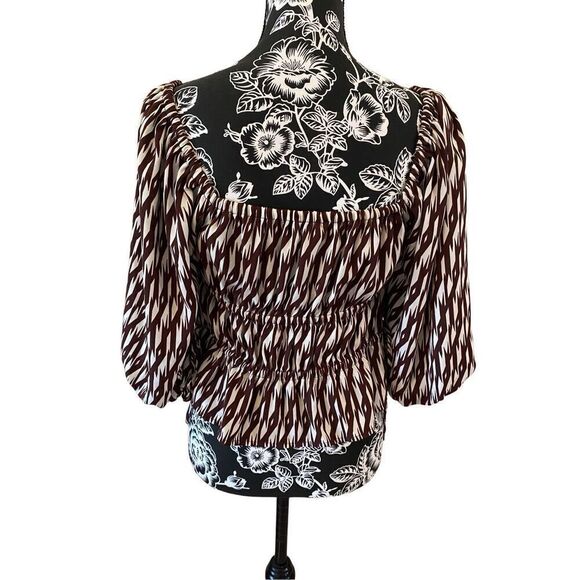 Open Edit Striped Blouse Balloon Sleeve Boat Neck Lightweight ￼ - Picture 2 of 11